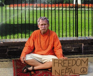 Bush sits in front of the White House on Day Two of the hunger strike.